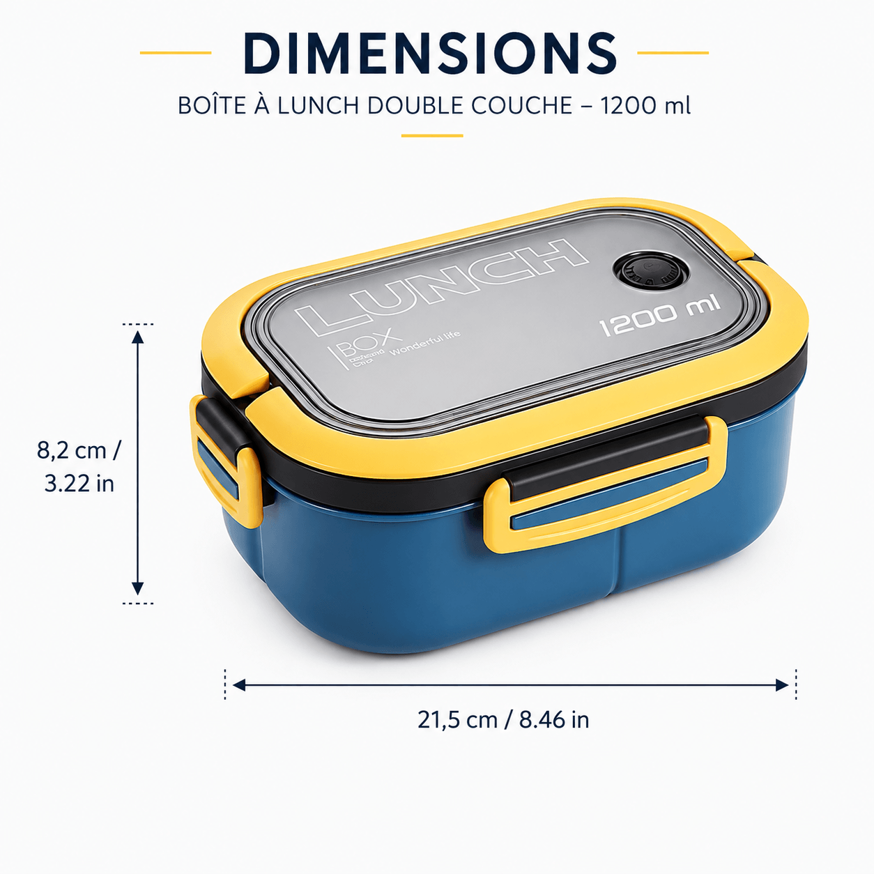 Lunch Box Bento 1200ml avec Couverts - Boîte Repas Compartimentée Micro-Ondes