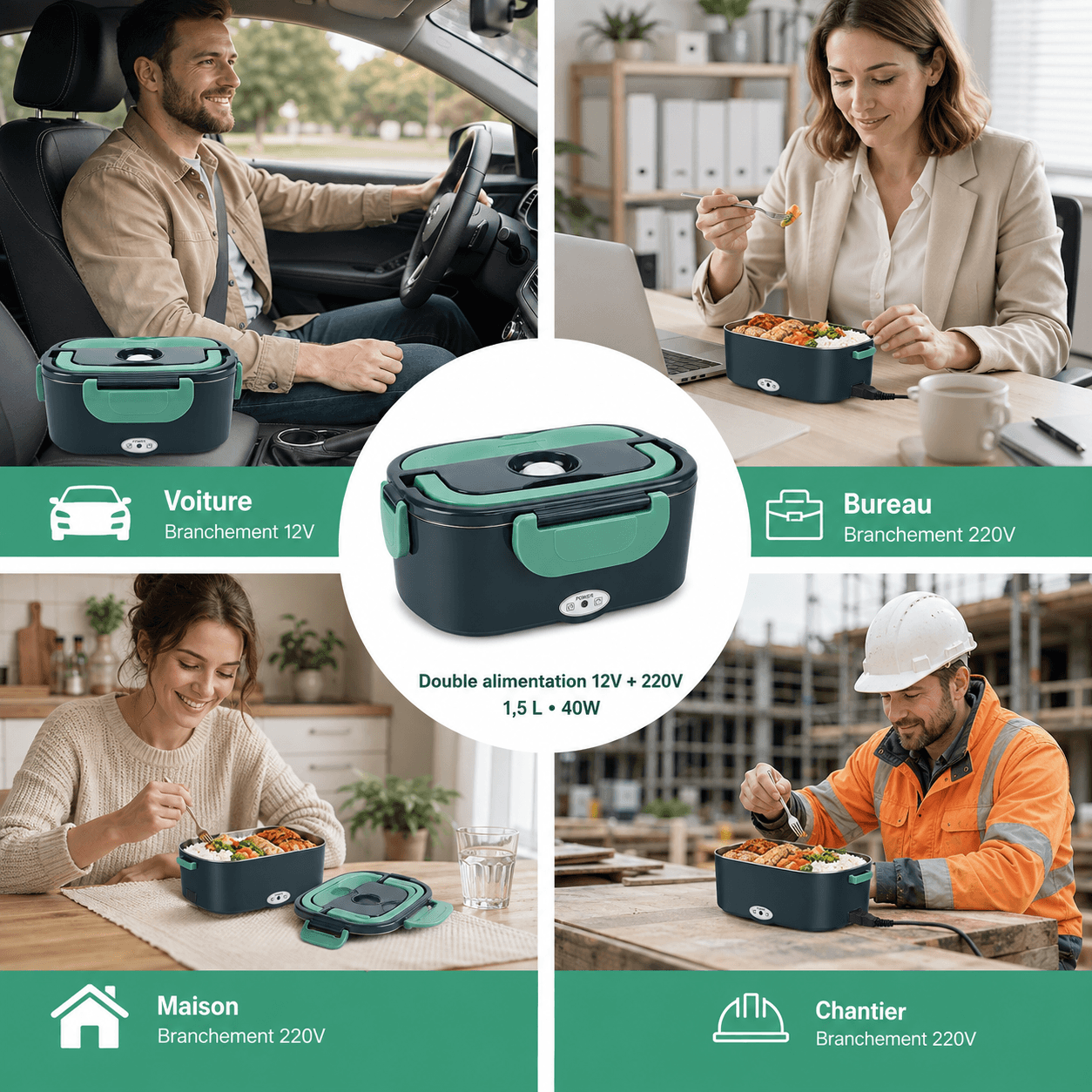 Lunch Box Chauffante Électrique 1,5L - Secteur & Voiture