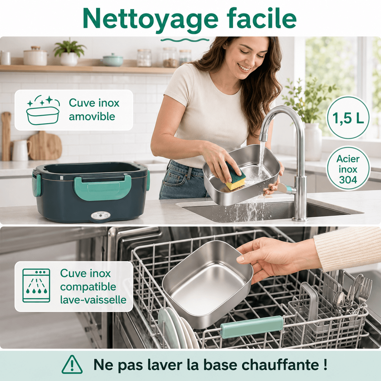 Lunch Box Chauffante Électrique 1,5L - Secteur & Voiture