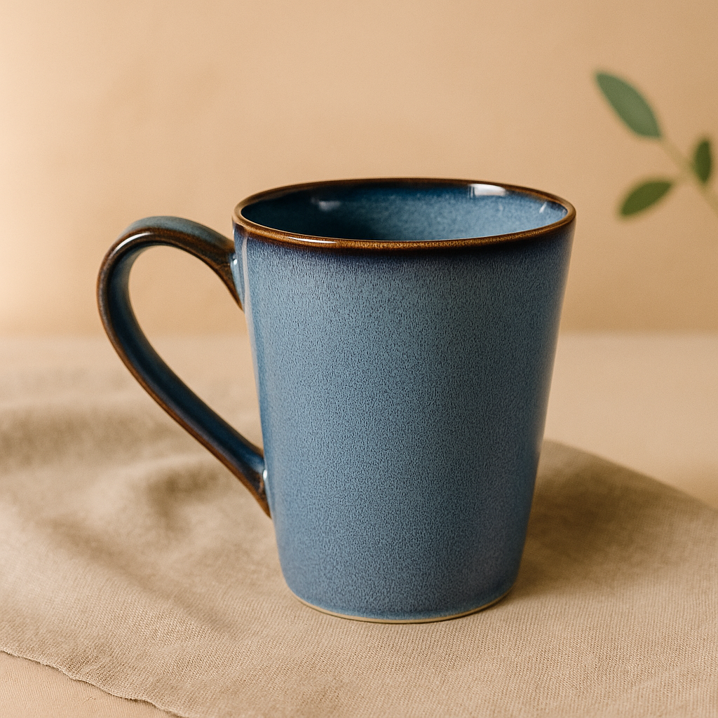 Taza de cerámica portuguesa con degradado azul y morado hecha a mano