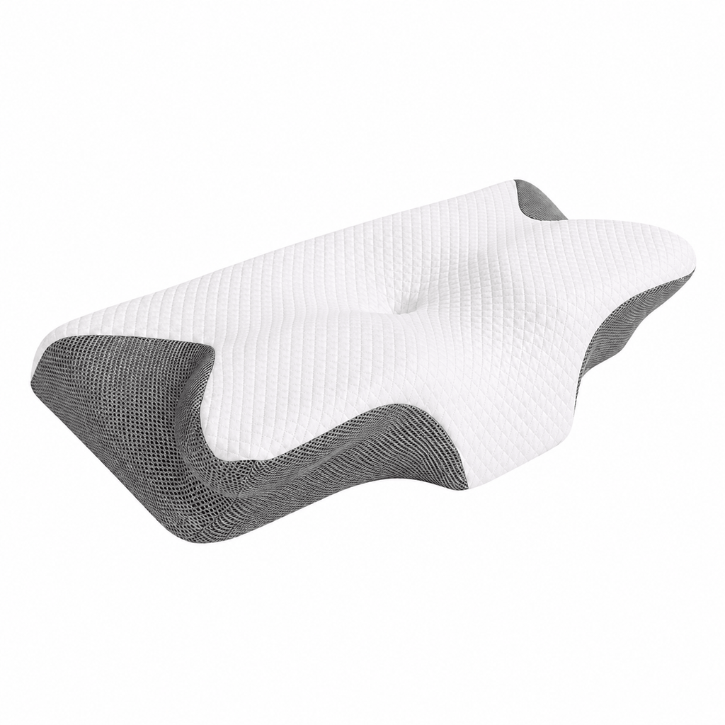 Oreiller Ergonomique Mémoire de Forme Contour Cervical 64x37,5 cm Blanc/Gris