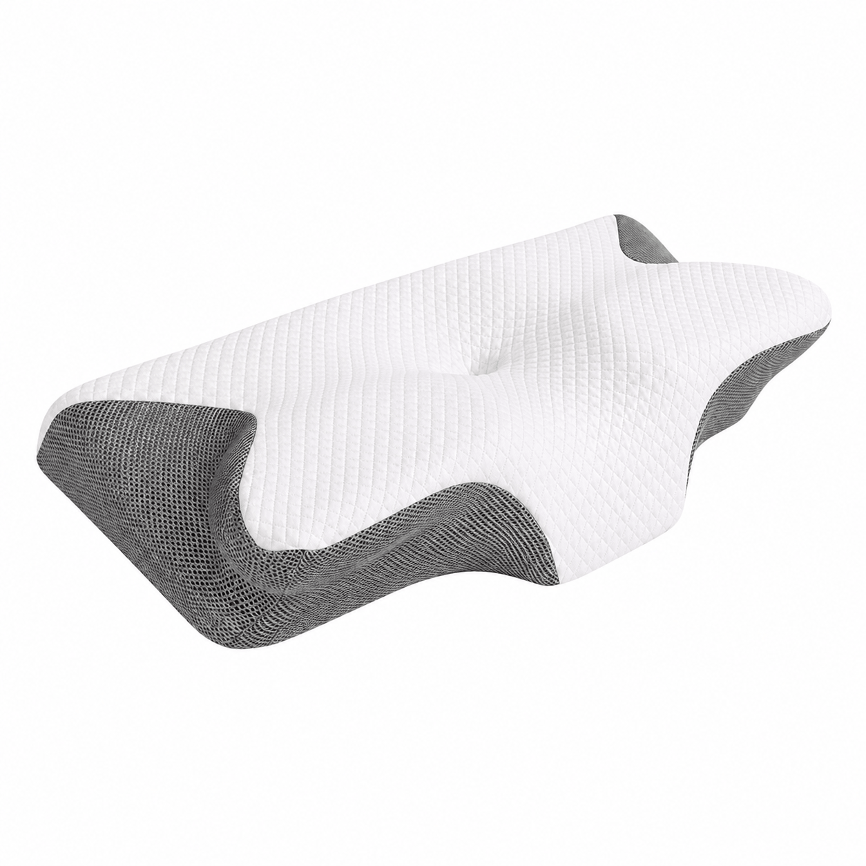 Oreiller Ergonomique Mémoire de Forme Contour Cervical 64x37,5 cm Blanc/Gris