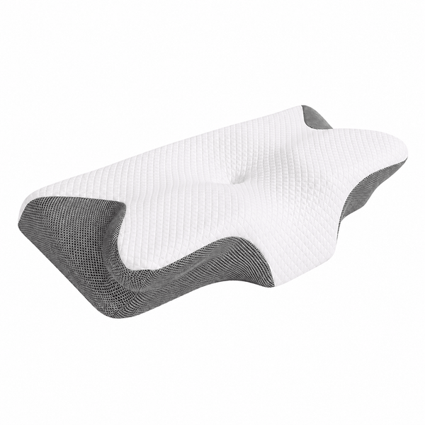 Oreiller Ergonomique Mémoire de Forme Contour Cervical 64x37,5 cm Blanc/Gris