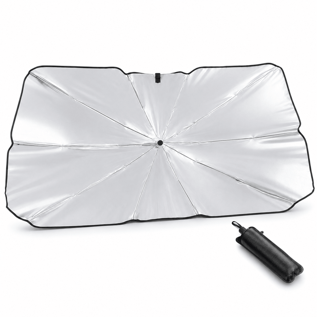 Pare-soleil voiture parapluie pour pare-brise avant 137 × 78 cm – Tissu réfléchissant argenté