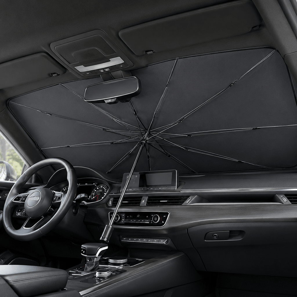 Pare-soleil voiture parapluie pour pare-brise avant 137 × 78 cm – Tissu réfléchissant argenté