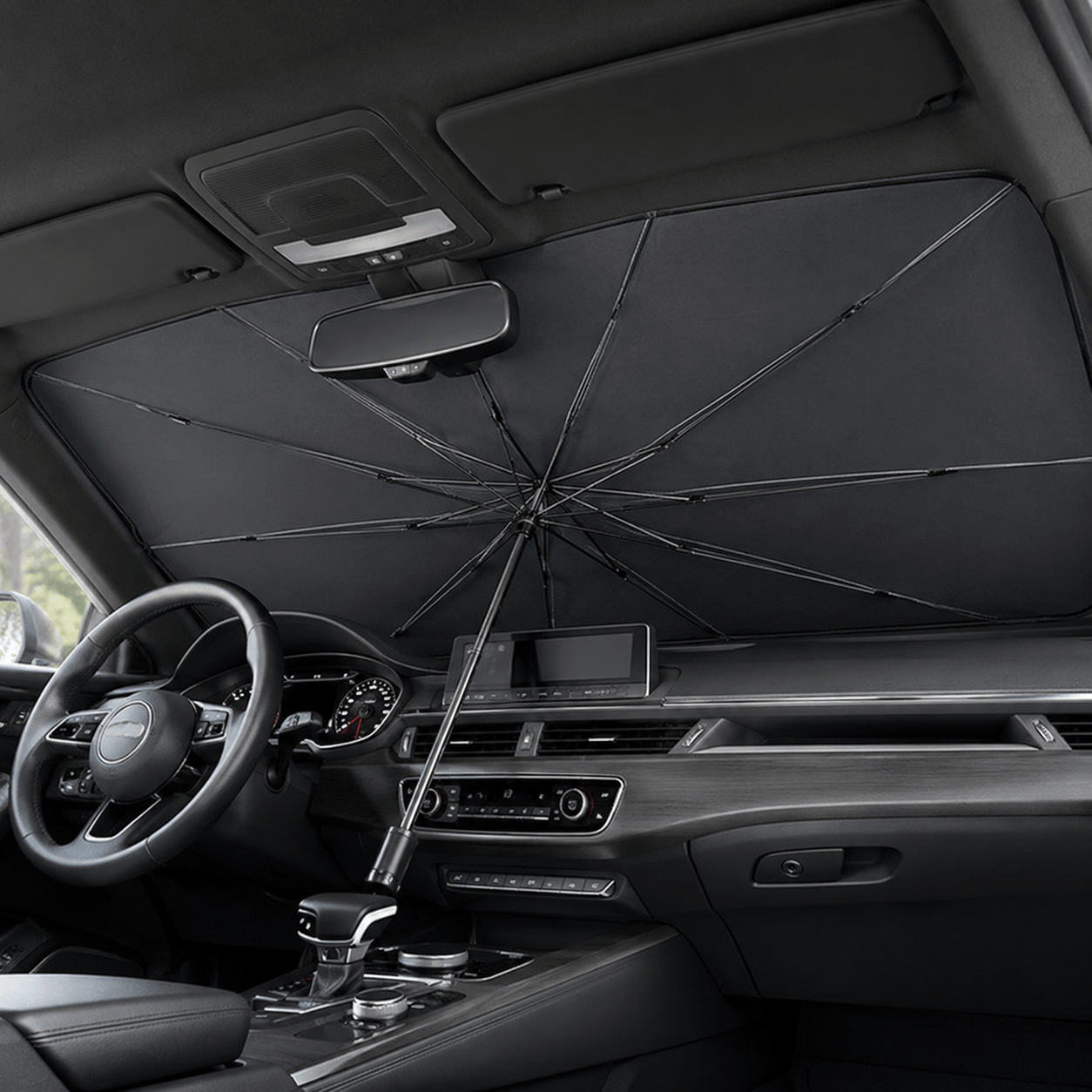 Pare-soleil voiture parapluie pour pare-brise avant 137 × 78 cm – Tissu réfléchissant argenté