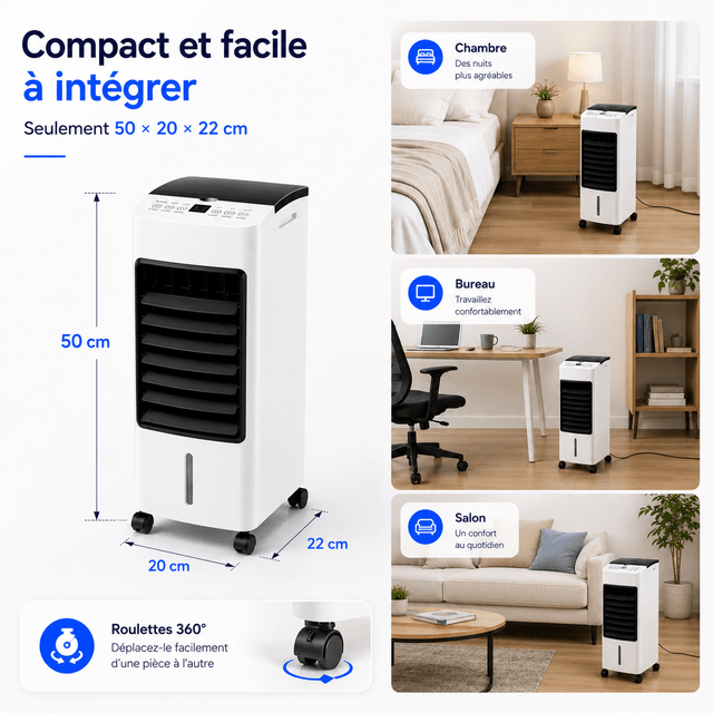 Rafraîchisseur d'Air 3 en 1 Silencieux 65W Réservoir 4L Télécommande