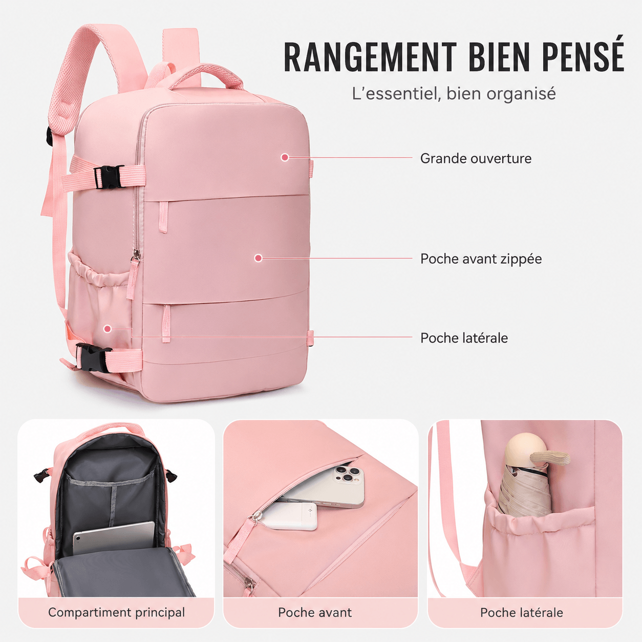 Cabin Backpack 40x30x20cm Travel 20-35L Lightweight 0.5kg Multipocket