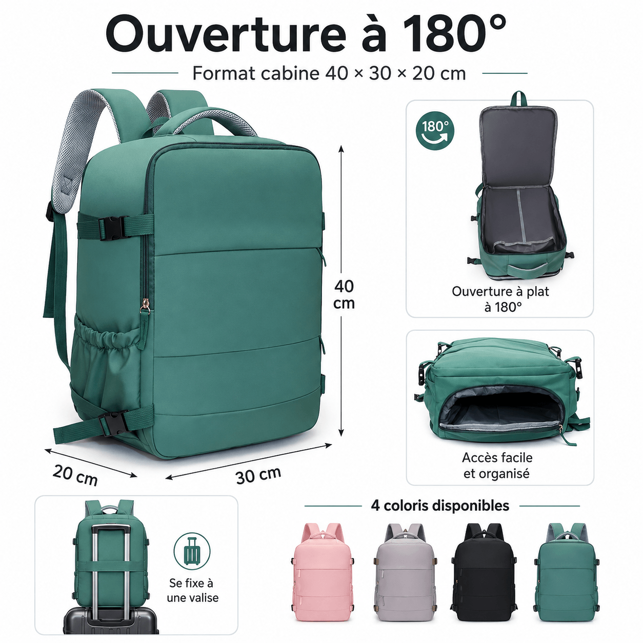 Cabin Backpack 40x30x20cm Travel 20-35L Lightweight 0.5kg Multipocket