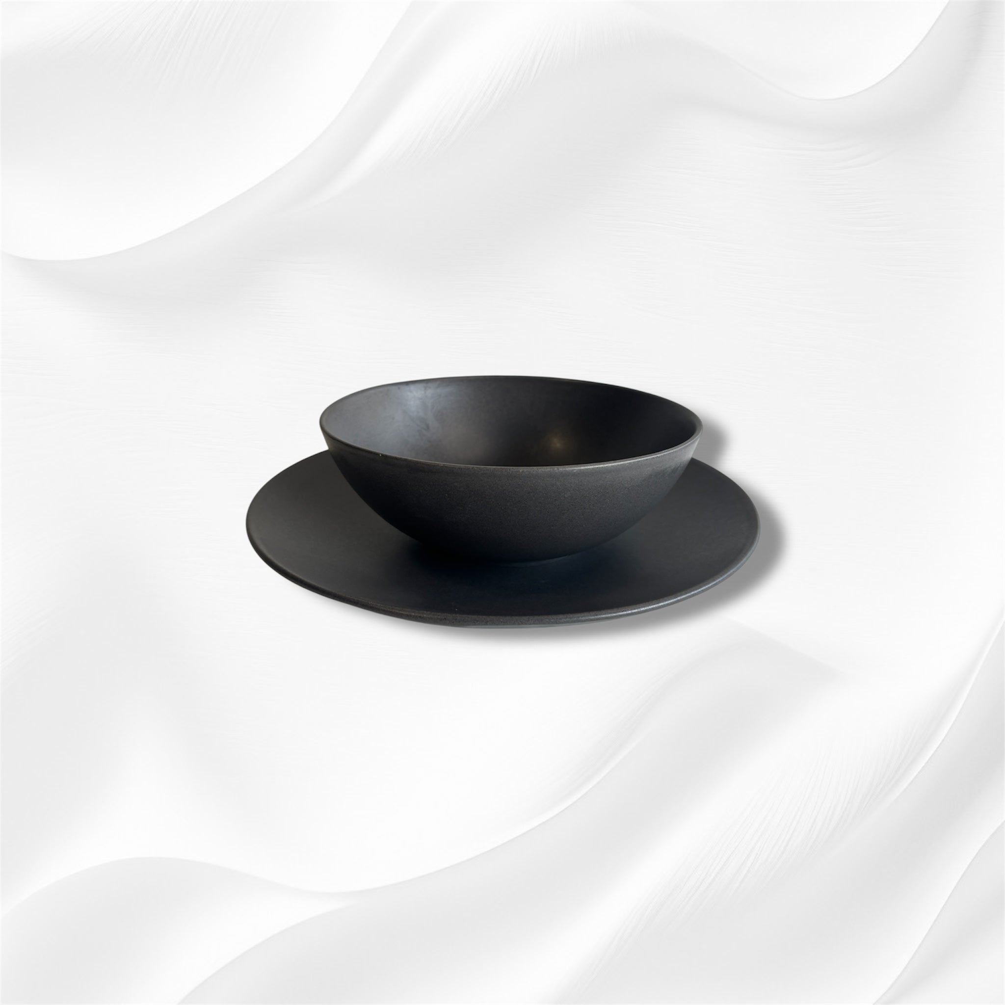 Set assiette plate et bol en céramique grès gris anthracite effet mat