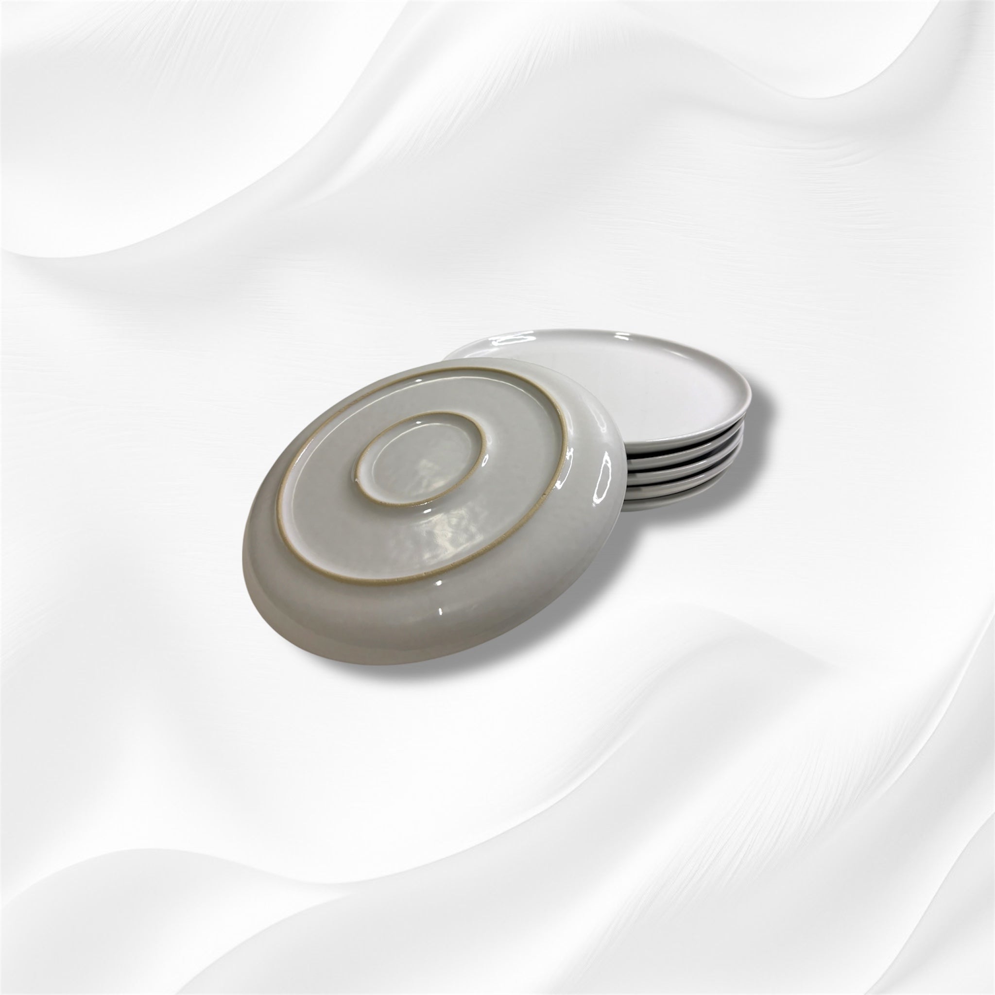 Set of 6 White Ceramic Stoneware Dinner Plates in Minimalist Style