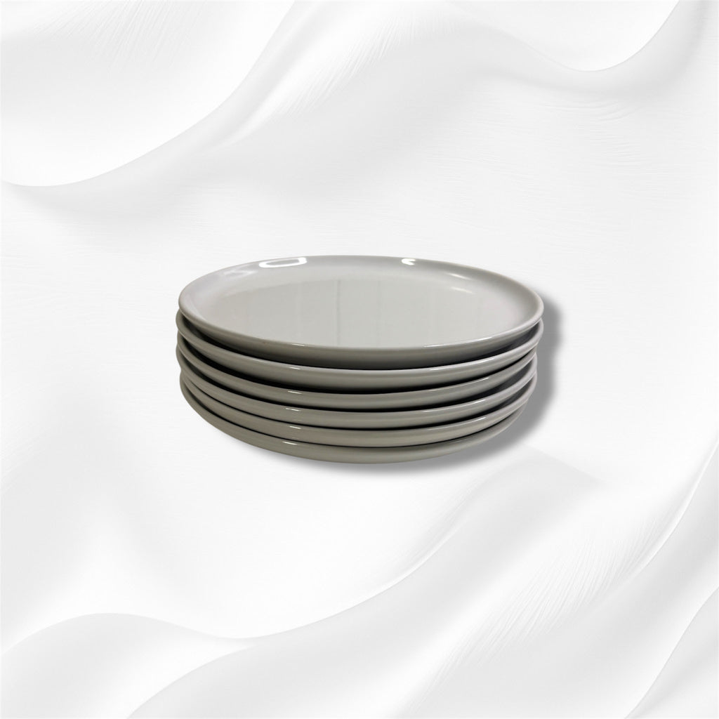 Set of 6 White Ceramic Stoneware Dinner Plates in Minimalist Style