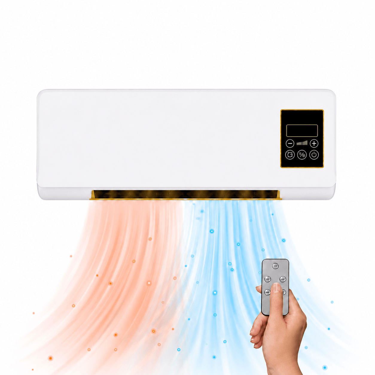Ventilateur Mural 2 en 1 1200 W – Mode Ventilation et Chauffage, Télécommande, Écran LED, Minuterie 6 h, Blanc