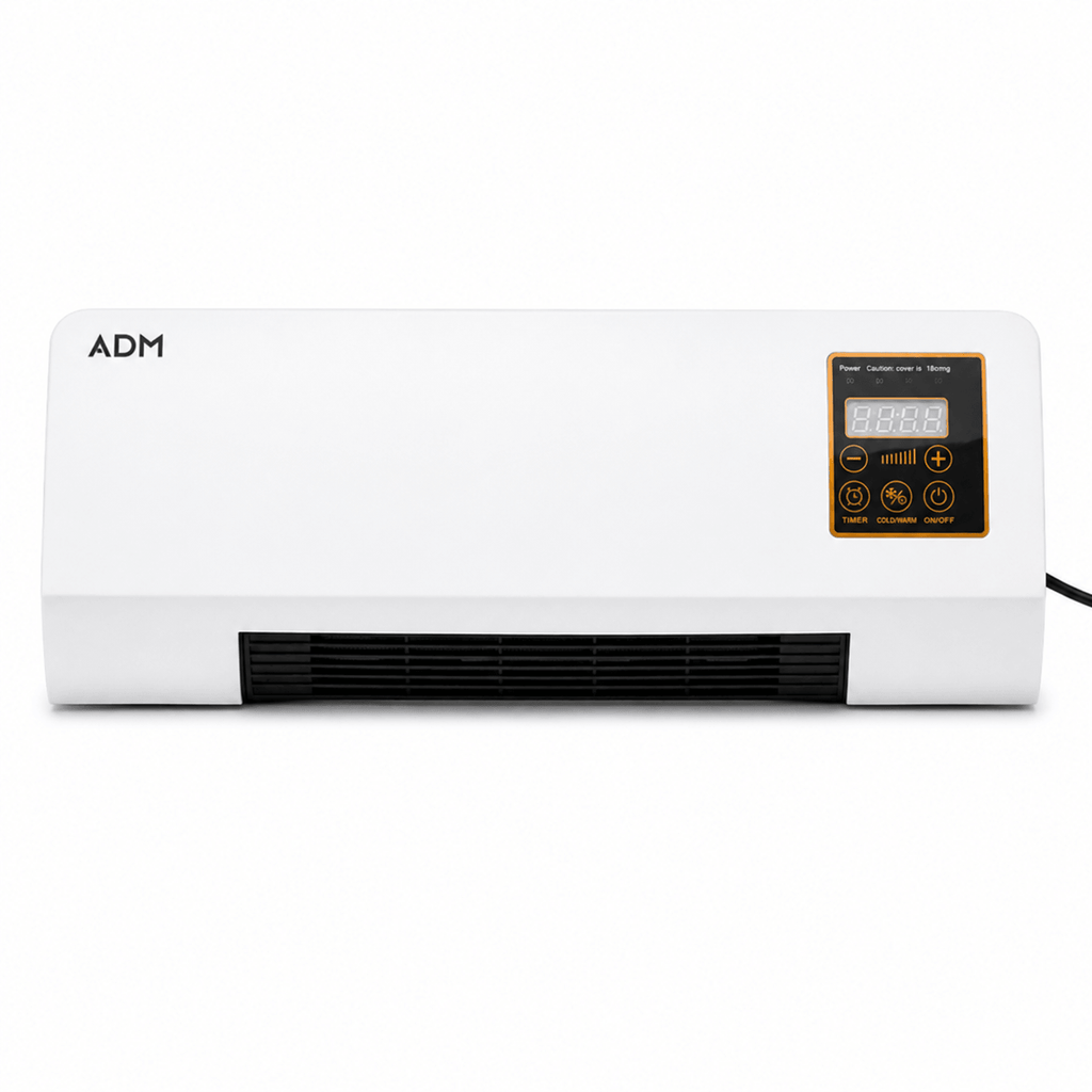 Ventilateur Mural 2 en 1 1200 W – Mode Ventilation et Chauffage, Télécommande, Écran LED, Minuterie 6 h, Blanc