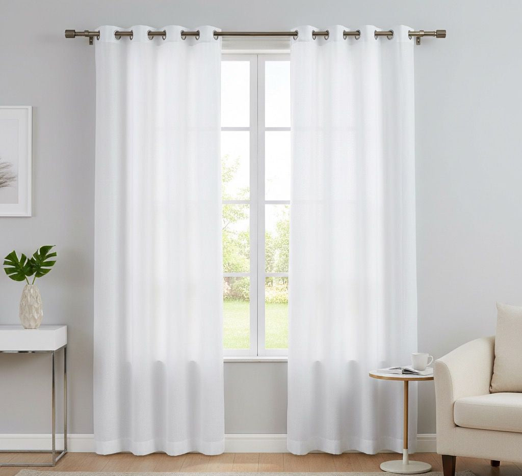 Voilage Blanc 140×240 cm | Rideau Voilage à Anneaux Doly