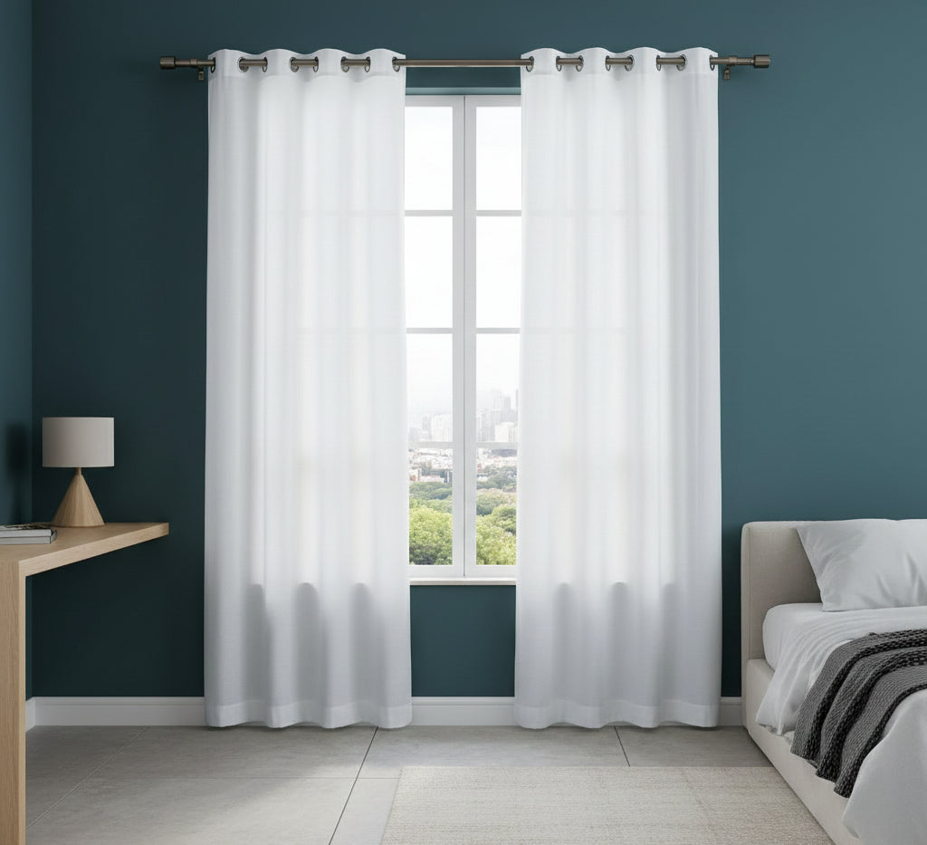 Voilage Blanc 140×240 cm | Rideau Voilage à Anneaux Doly