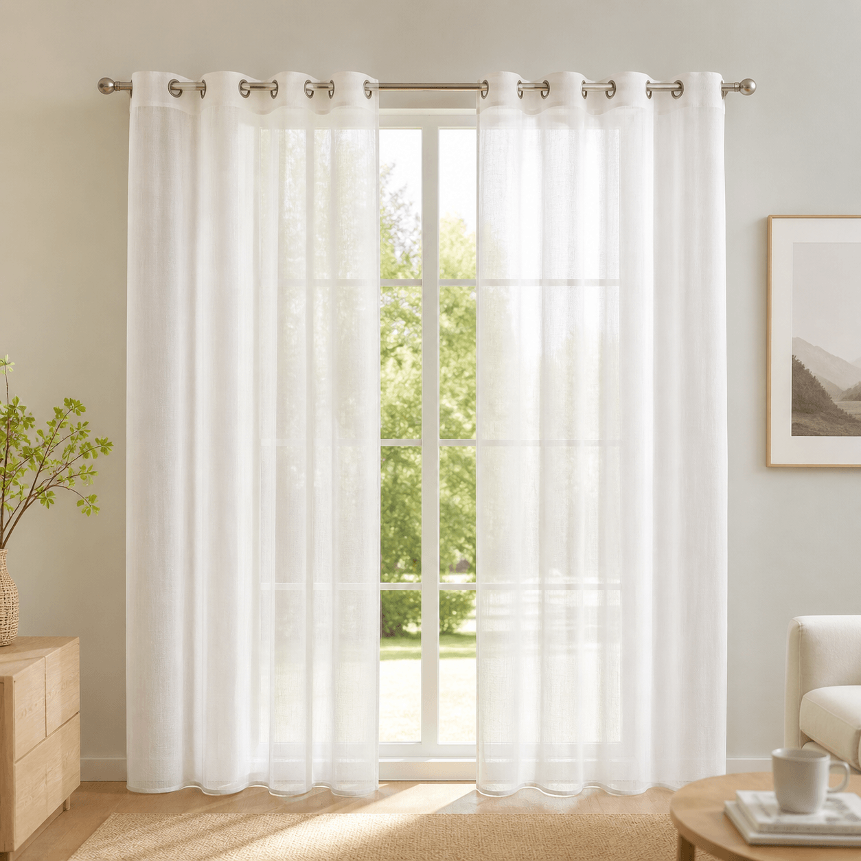 Lot de 2 rideaux voilages blancs 140x240 cm à oeillets transparents