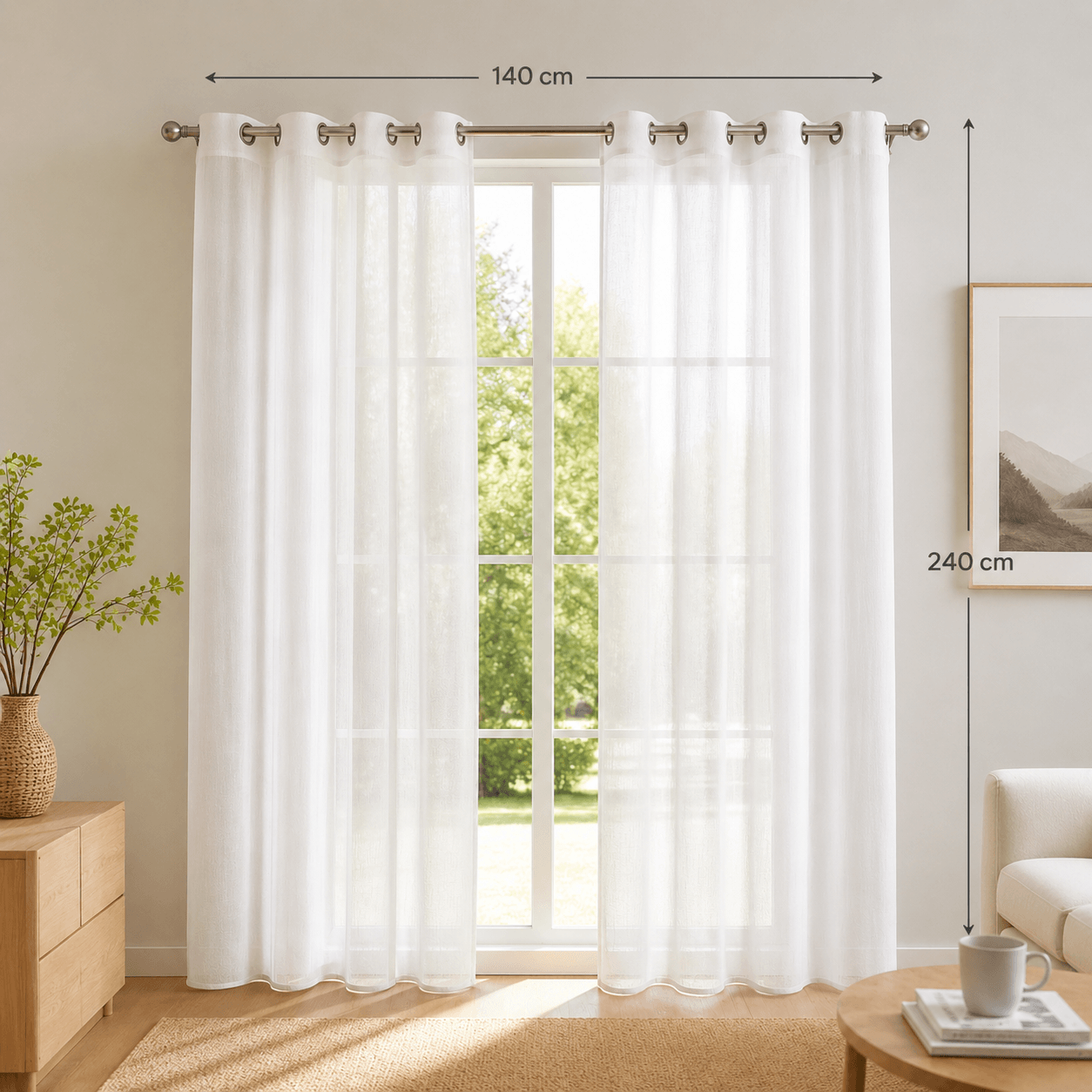 Lot de 2 rideaux voilages blancs 140x240 cm à oeillets transparents