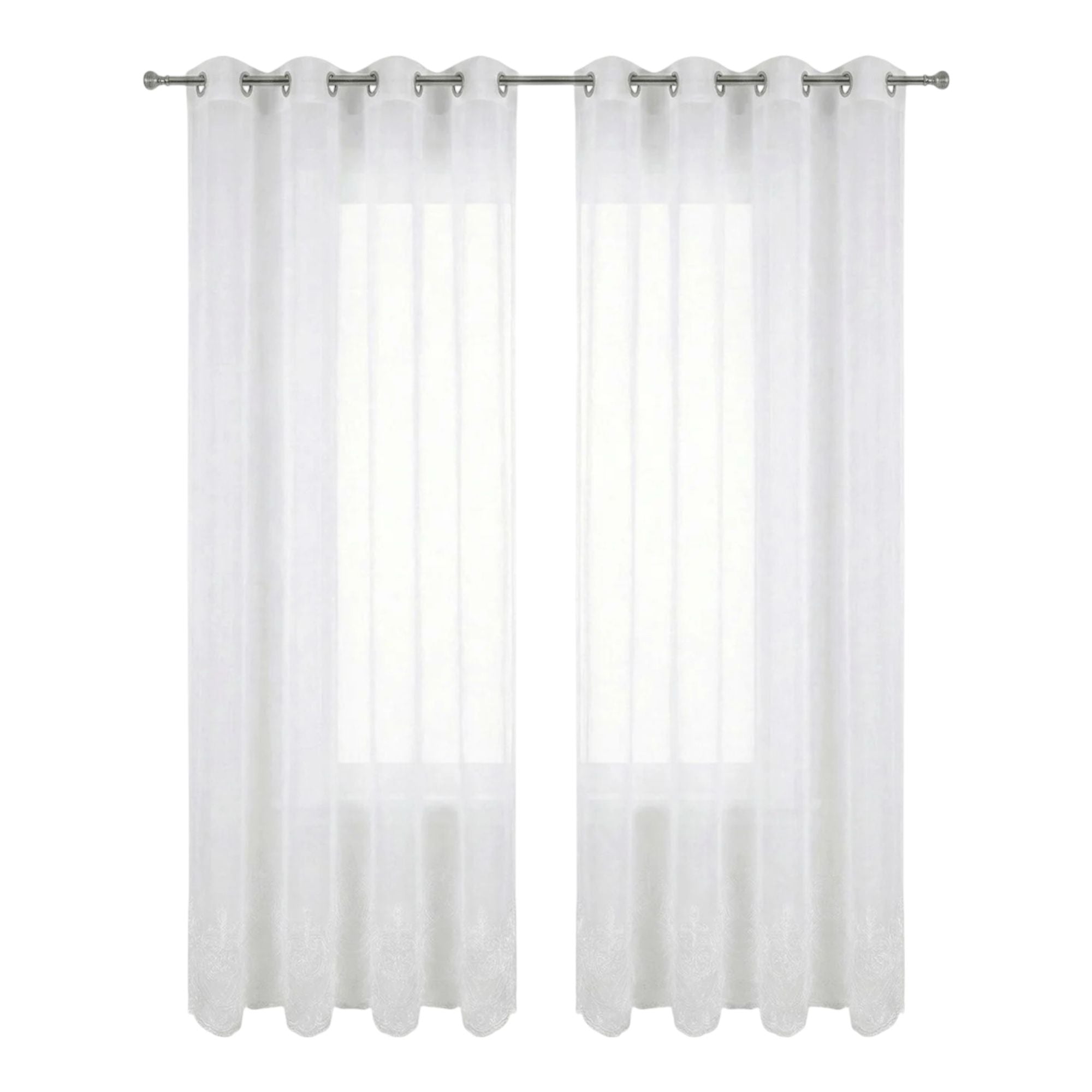 Lot de 2 voilages blancs brodés 140x240 cm à oeillets finition festonnée